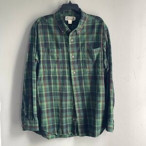 Duluth Trading Shacket Men XL Green Flannel Button Down Plaid 100% Cotton, Green